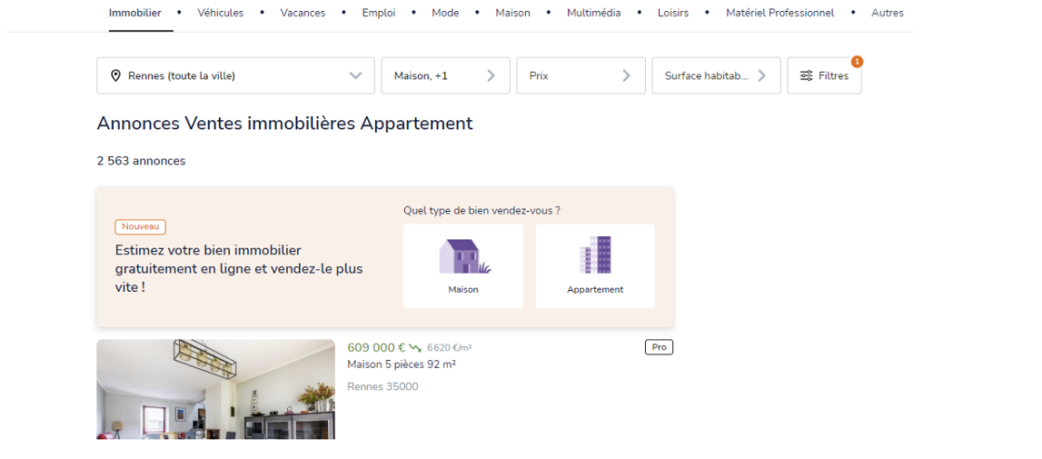 Logements en vente à Rennes sur Le bon coin