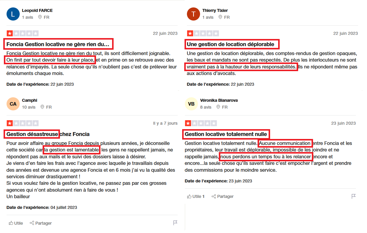 Avis Trustpilot sur la gestion locative des agences immobilières