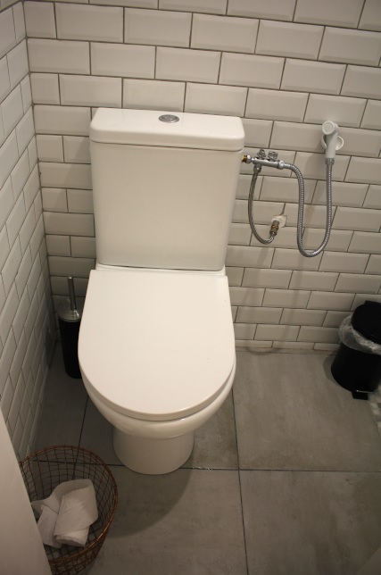 Le WC dans les toilettes de l'appartement rénové de Fadil à Toulon.