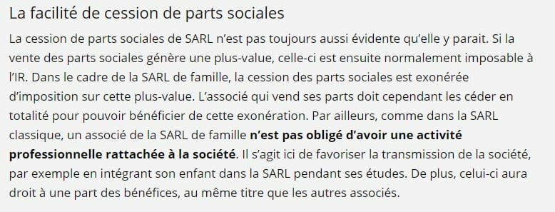 La facilité de céder les parts sociales d'une SARL de famille