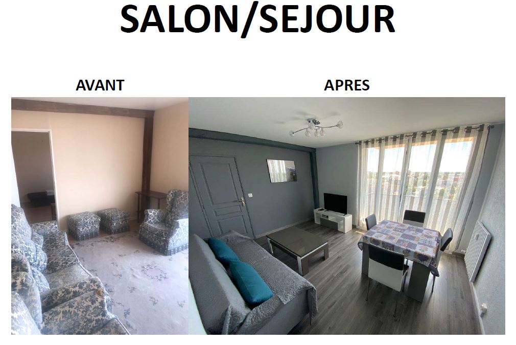 Le salon/séjour de la colocation de Laurent après rénovation.